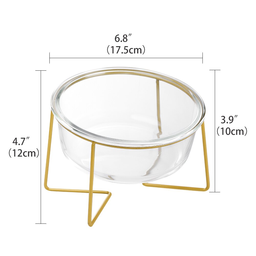 Ceramiczna/szklana podwyższona miska dla psa podniesiona karma dla kotów miseczka na wodę danie dla zwierząt komfortowe miski robić karmienia ze złotym żelaznym stojakiem: glass-L