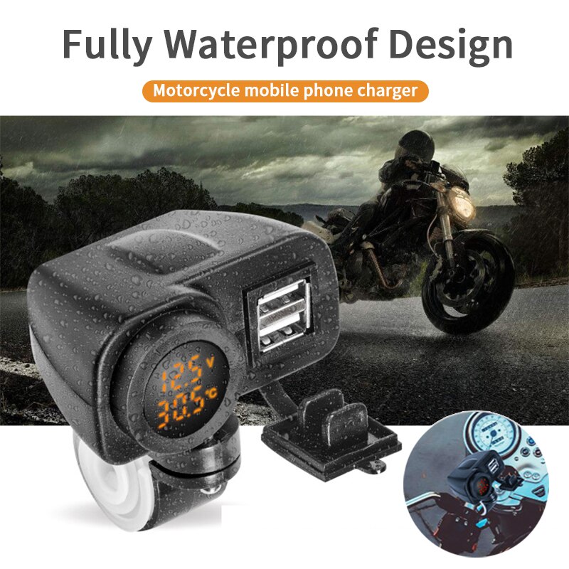 Motorcycle Car Mobile Phone Charger Waterproof with Switch Temperature Digital Display 12V To 5V Dual Usb Modified Accessories