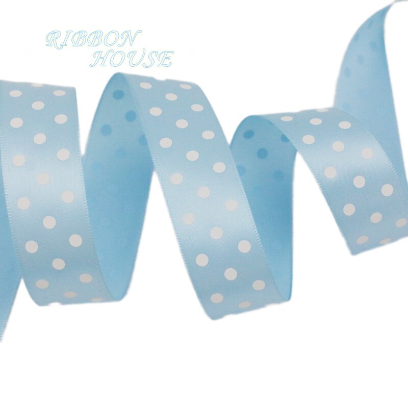 2Meters/Lot 25mm Polka Dot Printed Satin Ribbons DIY Crafts Handmade Material Party Box Decoration Ribbon: Light Blue