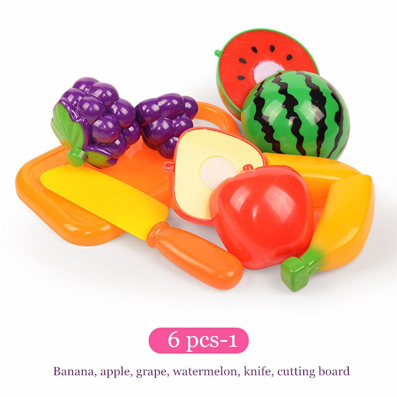 children kitchen toys Plastic fruits and vegetables toys cutting veget fruit toy Pretend Play food pizza kitchen kids toys: 6 PCS-1