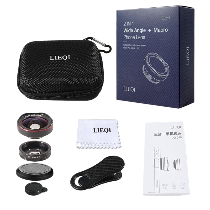 Lieqi Camera Lens Kit 2 In 1 (0.6X Super Groothoek + 15X Macro Lens) clip Op Telefoon Lens Voor X, 8, 7 Plus/7/6