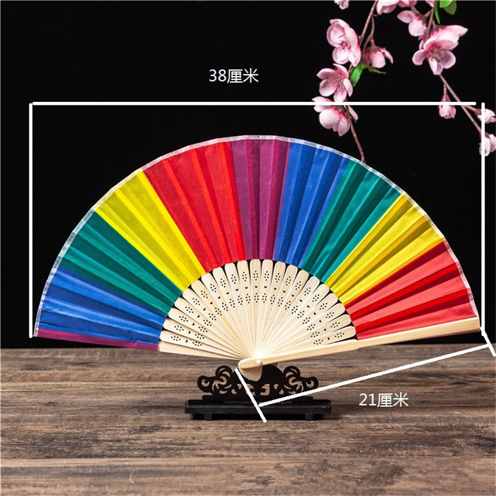 Letni Tęczowy Składany Wachlarz Ręczny na Wesele Dekoracja Rekwizyty Wachlarz Festiwal Taniec Bambusowe Kości Wachlarz z Tkaniny