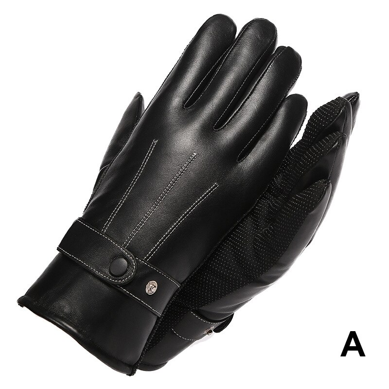 Men Winter Warm Gloves PU Leather Gloves Riding Cold-Proof Plus Velvet Thick Windproof Touch screen Motorcycle Glove Winter: a
