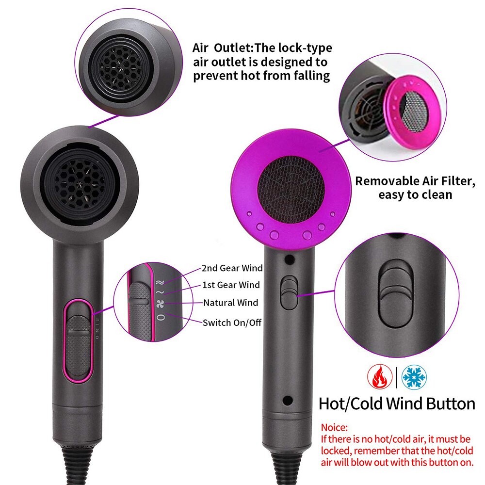 Hair Dryer and Cold Wind with Diffuser Conditioning Powerful Hairdryer Motor Heat Constant Temperature Hair Care Blowdryer