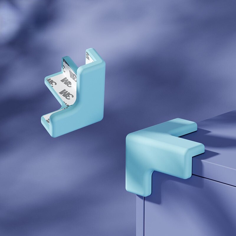 1Pc L T Shaped Babies Coffee Table Corner Protection Cover Children Desk Cupboard Corner Anti-collision Silicone Guards Pad: 1pc T-blue