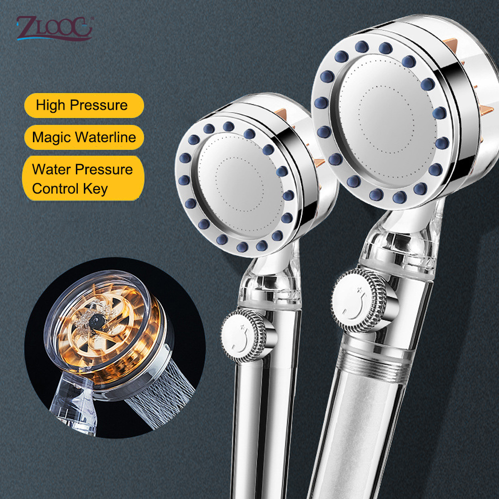 Zloog ABS Bathroom Handheld Shower Head with Stop Button Pressurized Turbo Nozzle Water Saving High Pressure Fan Shower Head
