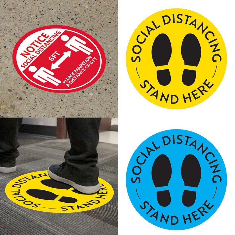 Social Distancing Floor Decals Safety Floor Sign Poster Maintain 6 Foot Distance Anti-Slip Commercial Grade 11" Round