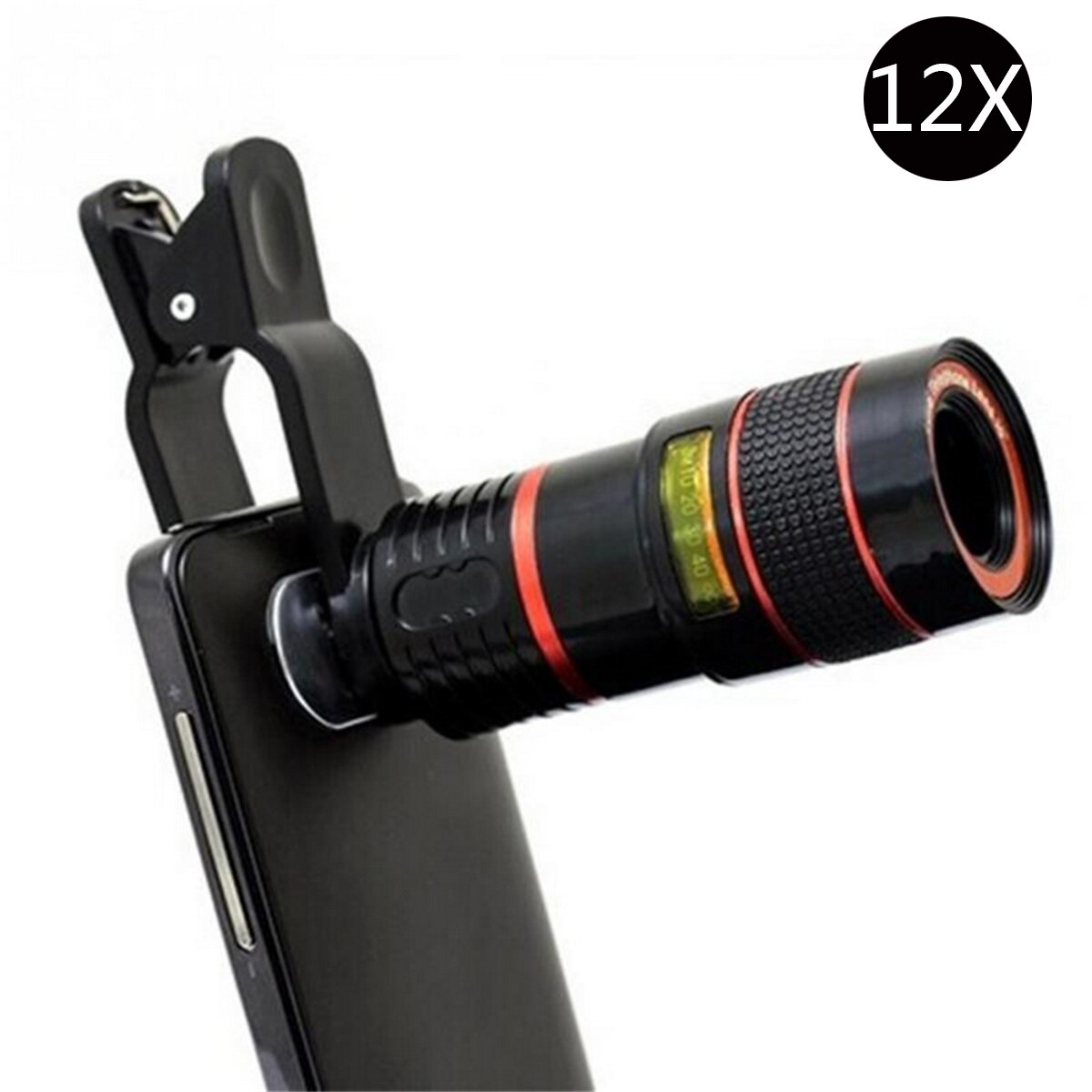 8X 12X Telephoto Mobile Phone Lens Zoom Telephoto Mobile Phone External Lens With Universal Clip For Smartphone: 12X black