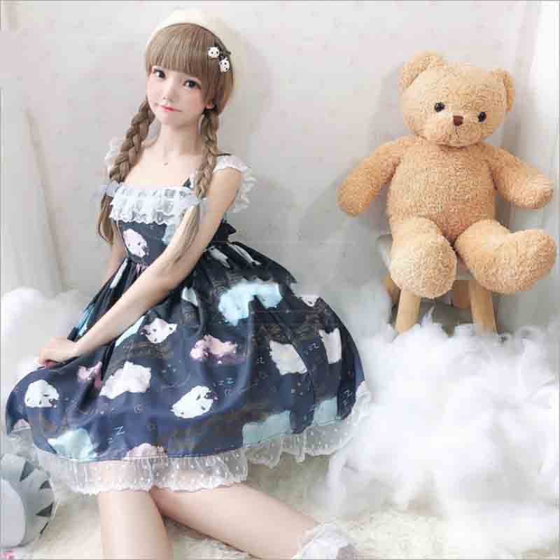 Vestido japonés Lolita en degradado de estrellas, vestido morado/azul marino Jsk Lolita de mujer, vestido de verano con tirantes, vestido Lolita para chicas de talla grande