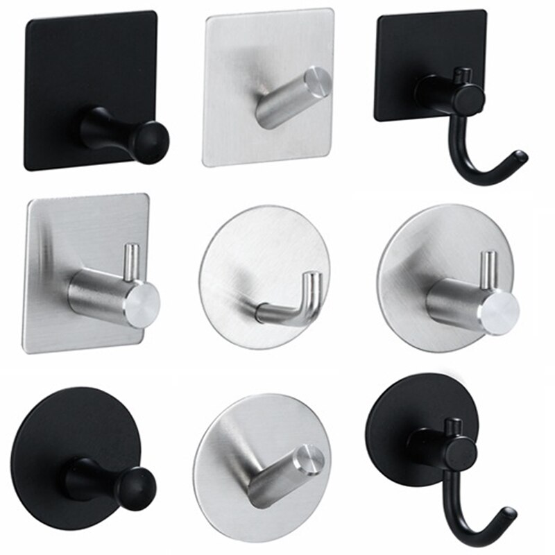 1PC SUS304 Robe Hooks Strong Self Adhesive Bathroom Stainless Steel Hook Wall Hangers Coat Towel Rustproof Hooks Kitchen Hardwar