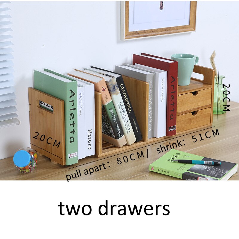 Office Small Bookshelf With Drawer Desktop Storage Simple Table Retractable Rack Bookcase: two drawers
