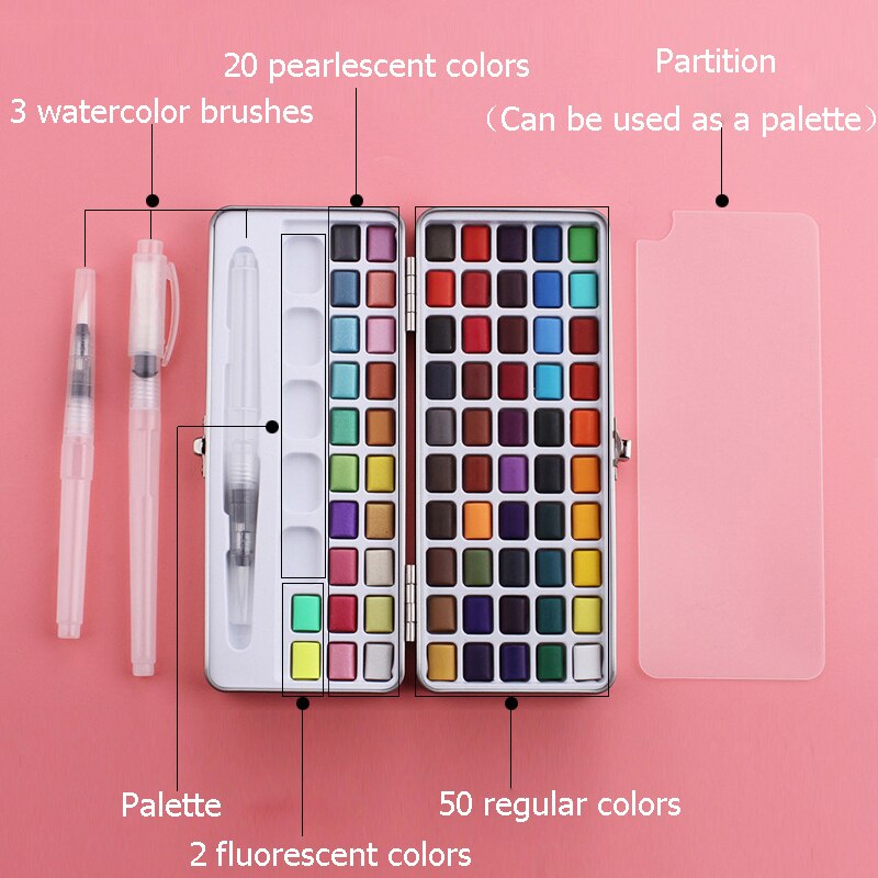 Juego de acuarelas profesionales de 50/72/90 colores, pintura para colorear con agua, práctica para dibujar, suministros de arte: 72 color