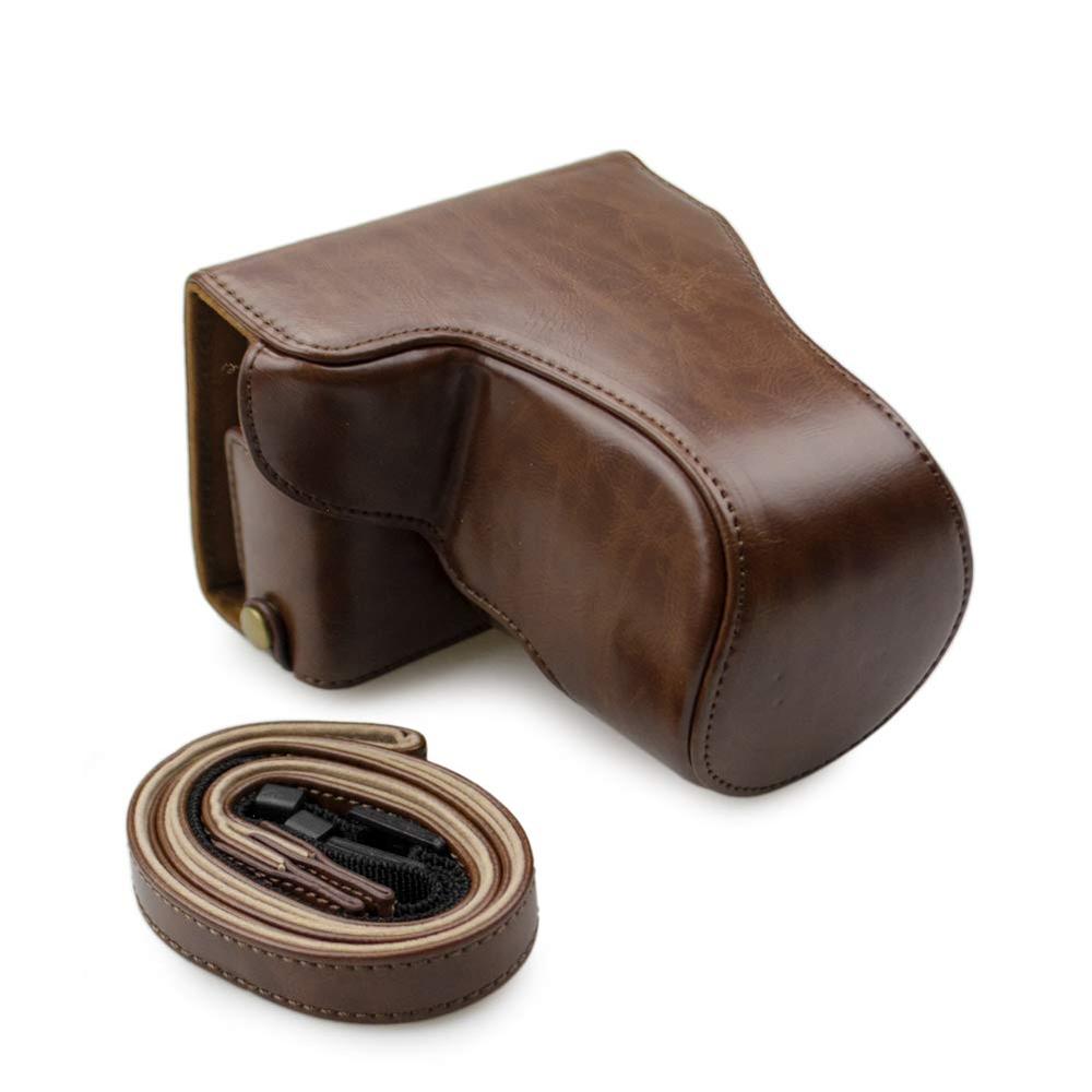 PU Leather Retro Camera Case Shoulder Bag Hard Bags For Canon EOS M200 M100 M10 camera with 15-45mm lens: Coffee