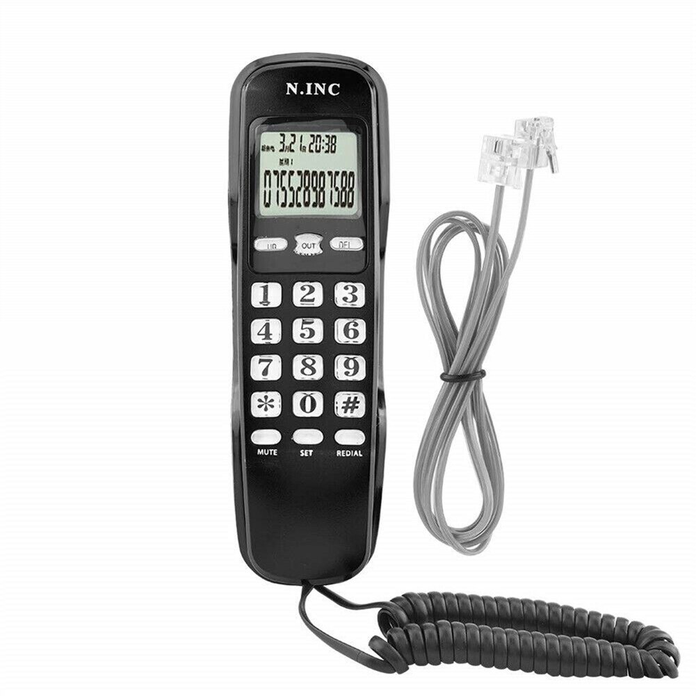 Mini Portable Home Office LCD Display Business Corded Telephone Wall Mounted Landline Caller ID Callback Ringtone Adjustment