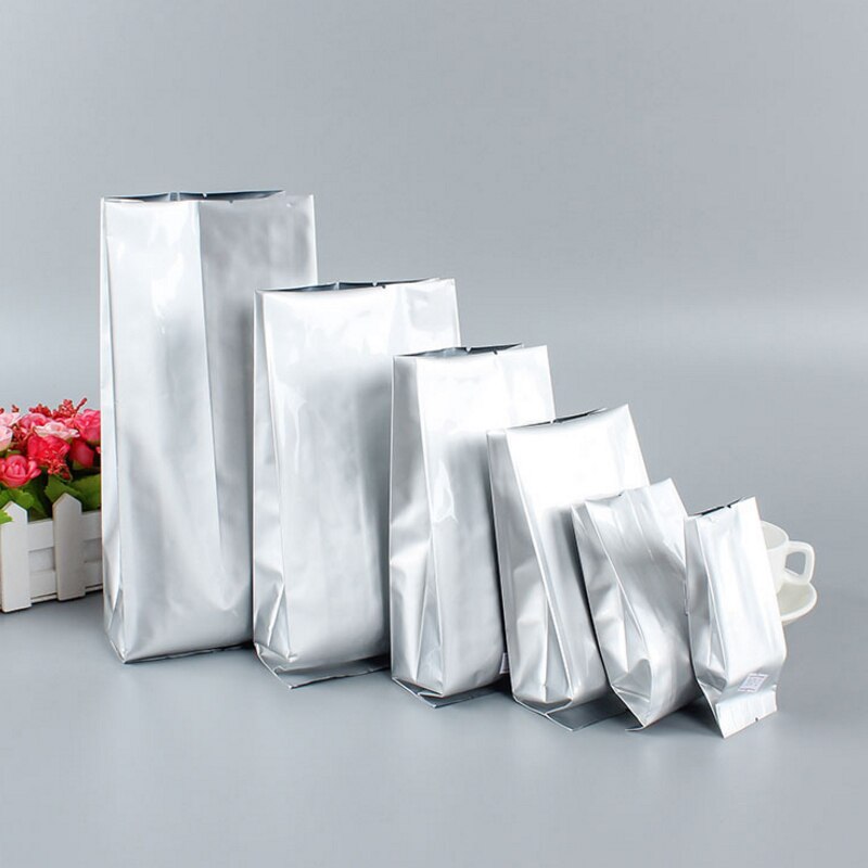 Zilver Aluminium Folie Zakken Vacuüm Theezakjes Twee Fold Tas Opslag Zakjes Voor Thuis Keuken Voedsel Snoep Thee 50 Stks/partij