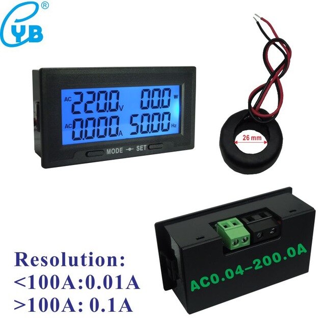 YB5140DM-Z LCD Digital AC Voltmeter Ampèremeter AC 60-300 v 130-500 v Frequencey Energie Actieve Power Meter AC 20A 100A 200A 500A 1000A: AC200A(Split) / AC130-500V