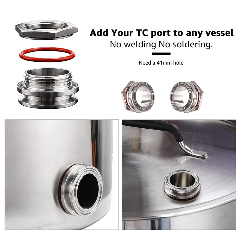 Bulkhead Compression Fitting,1.5'' Weldless Kettle Bulkhead,1/2" NPT Heavy Duty Weldless Bulkhead With Silicone O-Ring 304 SS