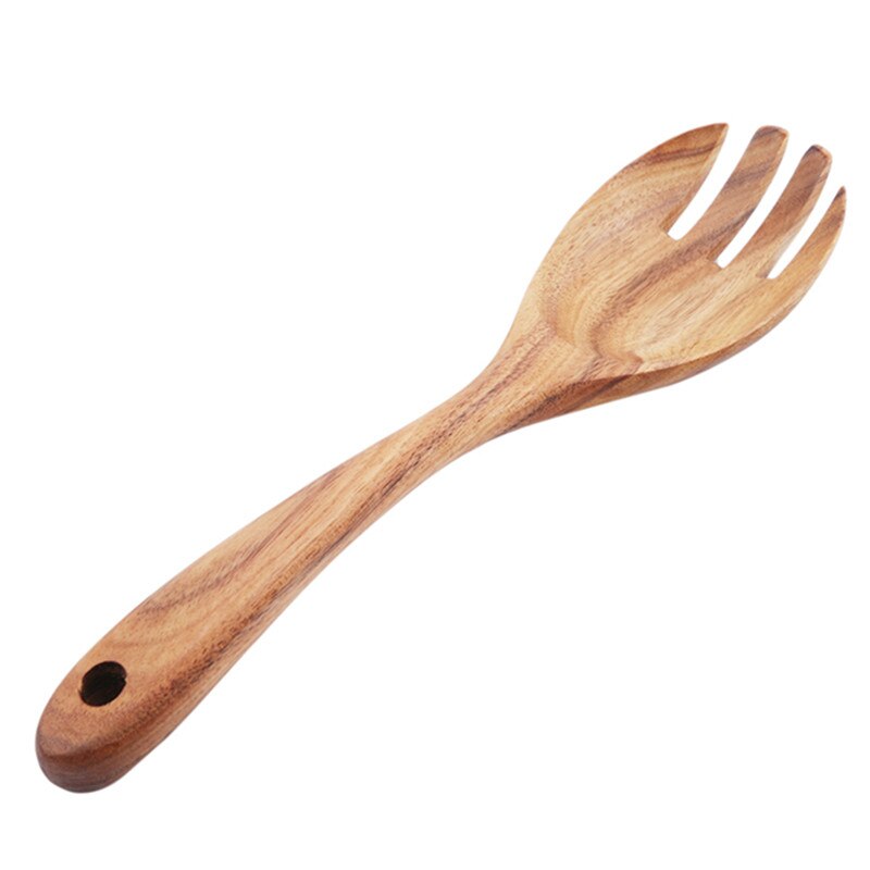Kitchen Natural Wooden Spoon Fork Large Salad Dinner Serving Spoons Server Wood Fork Spoon Cutlery Set Wooden Utensils Tableware