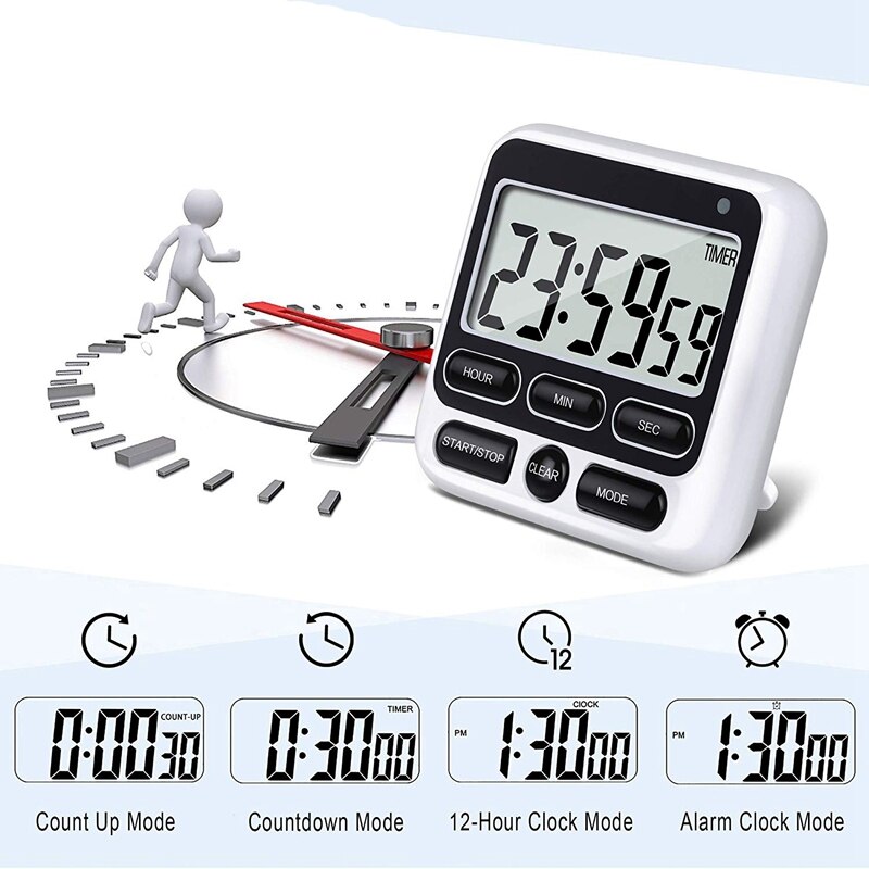 Digital Kitchen Timer with Mute/Loud Alarm Switch ON/OFF Switch, 12 Hour Clock & Alarm, Memory Function Count Up & Count Down fo