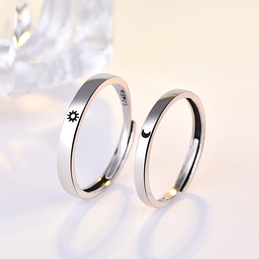 1PC Minimalistischen Silber Farbe Sonne Mond Offenen Ring Für Frauen Männer Liebhaber Einzigartige Carving Crescent Engagement Hochzeit Ring Schmuck