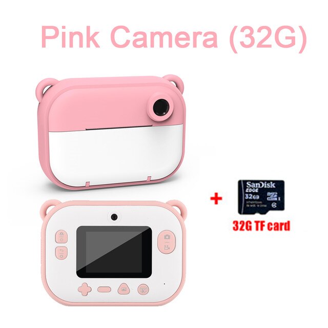 Kids Camera Digital Instant Printer Selfie Camera 12MP Voor Photo1080P Hd Video Dual Lens Camera Voor Kinderen 2.4Inch Kleur screen: pink add 32G