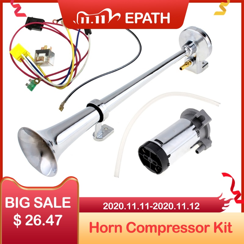 17 tommer 12v/24v 150db super højt luft horn kompressor kits ledninger og relæ + kompressor + luft horn enkelt trompet horn til lastbil