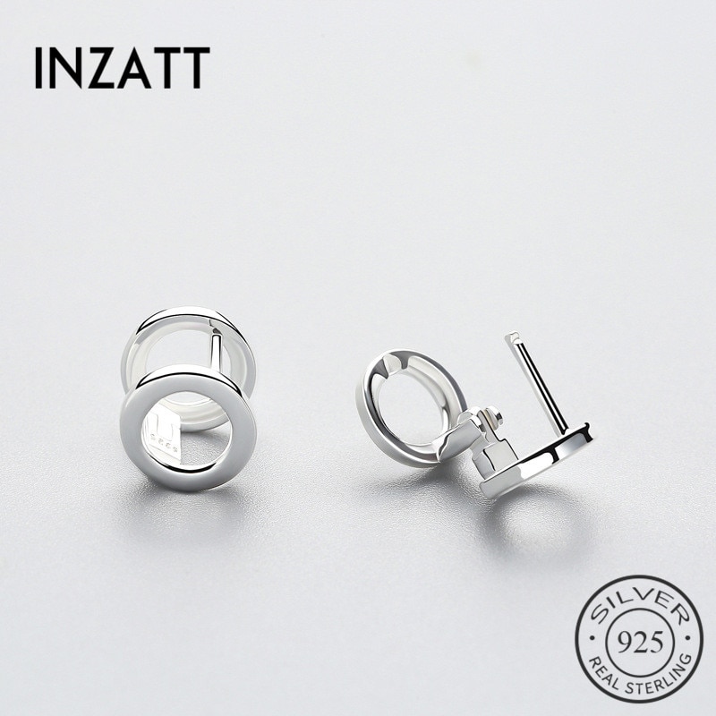 INZATT Trendy Real 925 Sterling Silver Double Circle Hoop Earrings Chic Punk For Women Party Accessories Jewelry