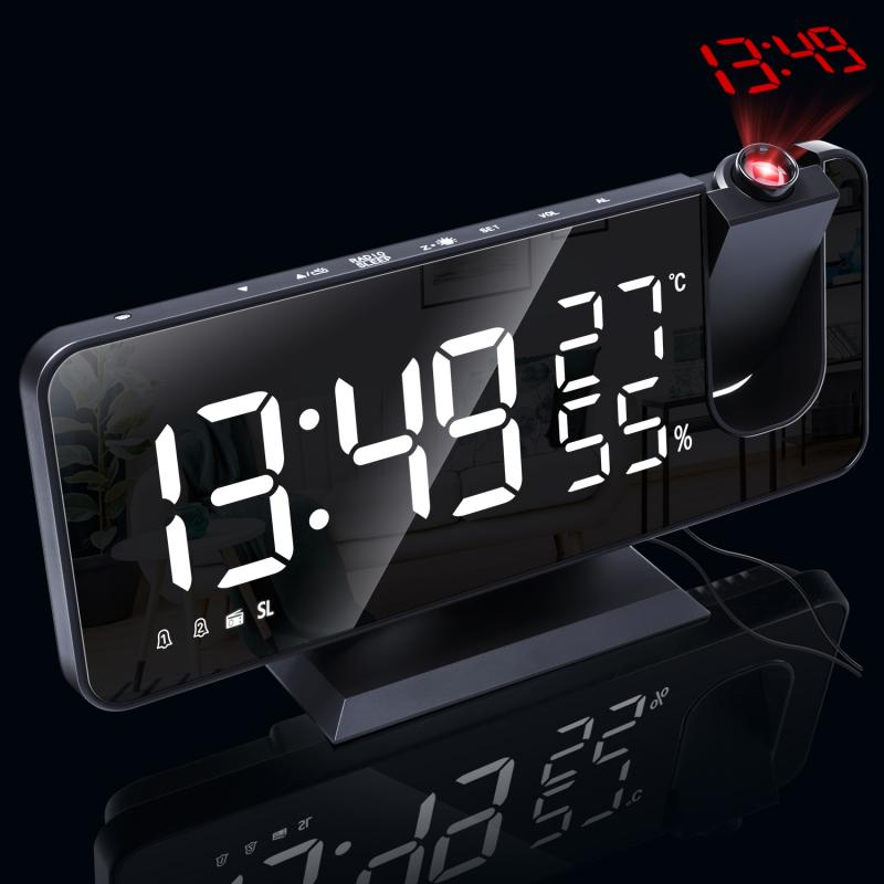 3 Kleur Led Digitale Wekker Radio Projectie Met Temperatuur En Vochtigheid Spiegel Klok Multifunctionele Nachtkastje Tijd Display