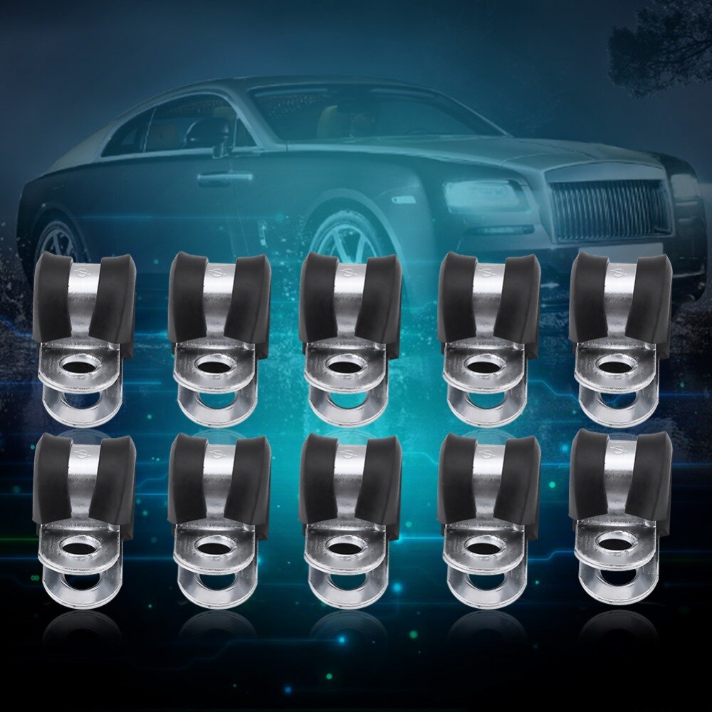 10Pcs 3/8inch(10mm) Fuel Line Clamps Rubber Cushion Clamp Aluminum Material Works Well with Fuel & Electrical Lines
