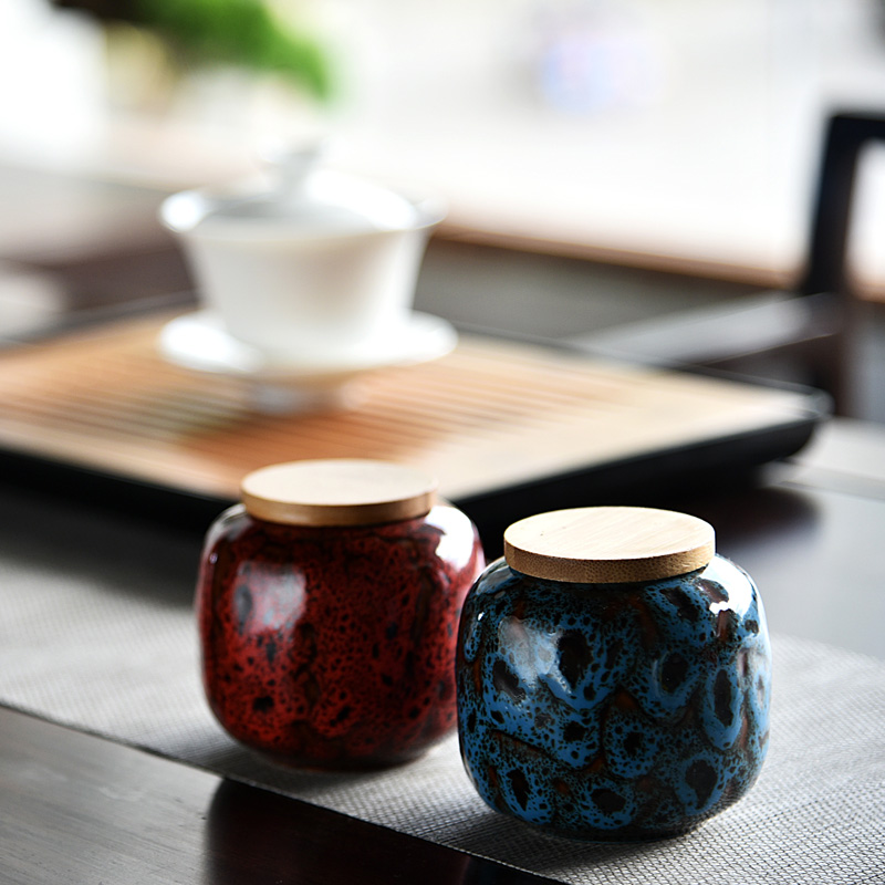 Mini Jarra de cerámica con tapa de madera sellada, recipiente portátil para té, dulces, velas aromáticas, contenedor de porcelana, decoración del hogar