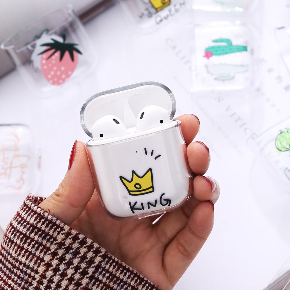 Hard PC Transparent Earphone Cases For Apple AirPods 1 2 Charging Box Cute Cartoon Cactus Crystal Cover Bag For Airpods Cases: A302