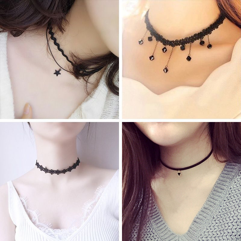 Koreaanse Mode Fluwelen Choker Ketting Voor Vrouwen Vintage Sexy Kant Ketting Met Hangers Gothic Meisje Hals Sieraden Accessoires