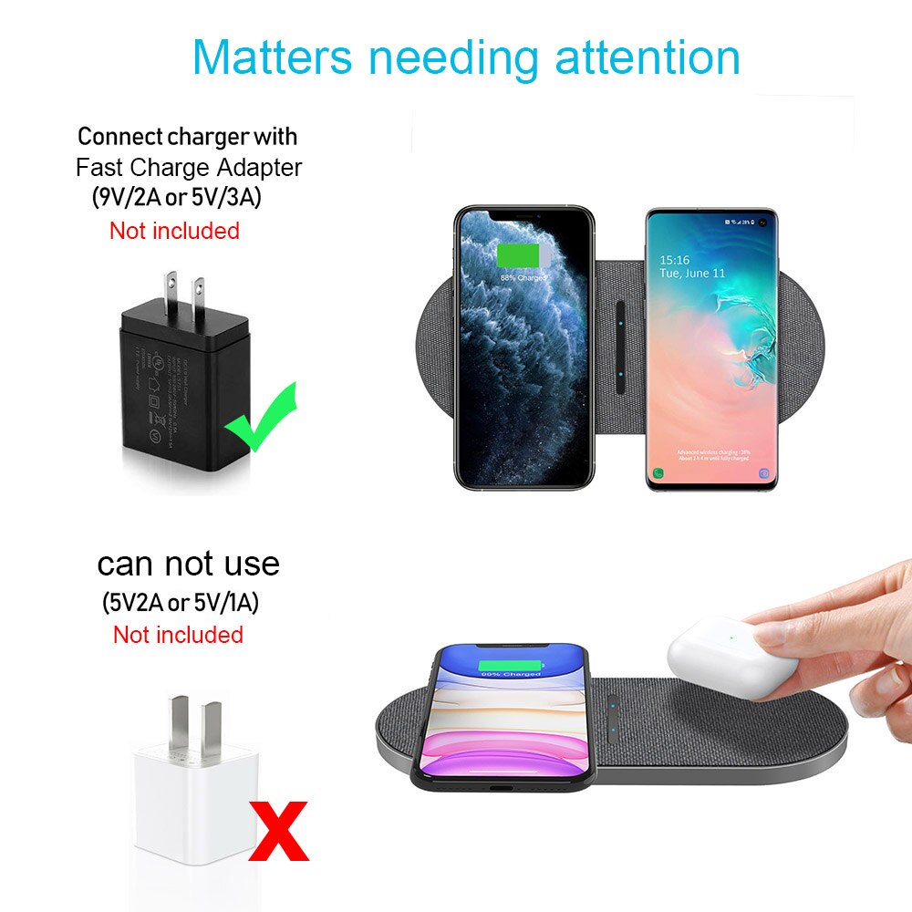 Fdgao 30W Qi Draadloze Oplader Voor Samsung S20 S10 S9 Iphone 12 11 Xr Xs X 8 Airpods Pro qc 3.0 Usb C Dual 15W Snel Opladen Pad