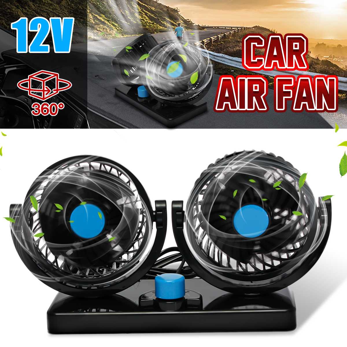 12V Dual Head 360 Graden Draaibare All-Ronde Verstelbare Car Auto Air Cooling Dual Head Low Noise Cooling ventilator Auto Accessoires