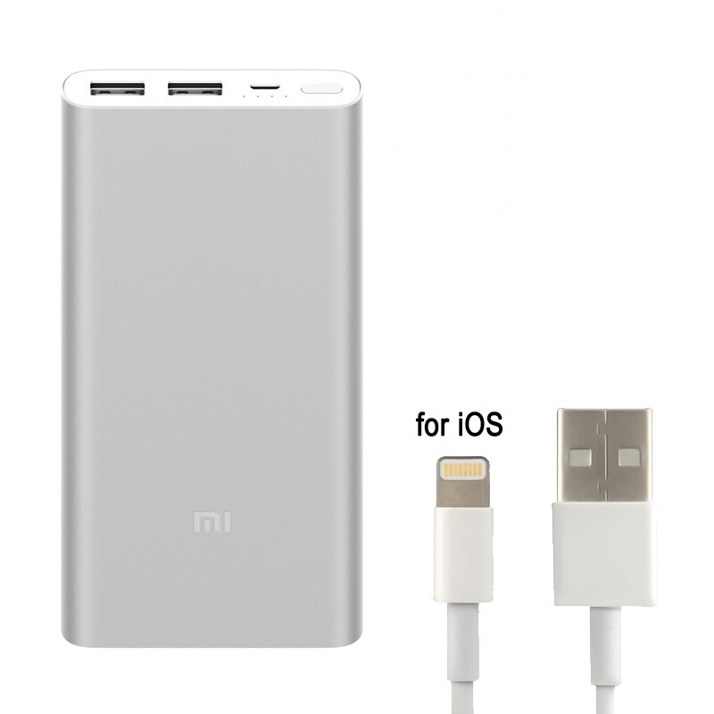 Original 10000mah Xiaomi Mi Power Bank 2 External Battery Bank 18w Quick Charge Powerbank 10000 With Dual Usb Output For Phone: Silver Add for iOS