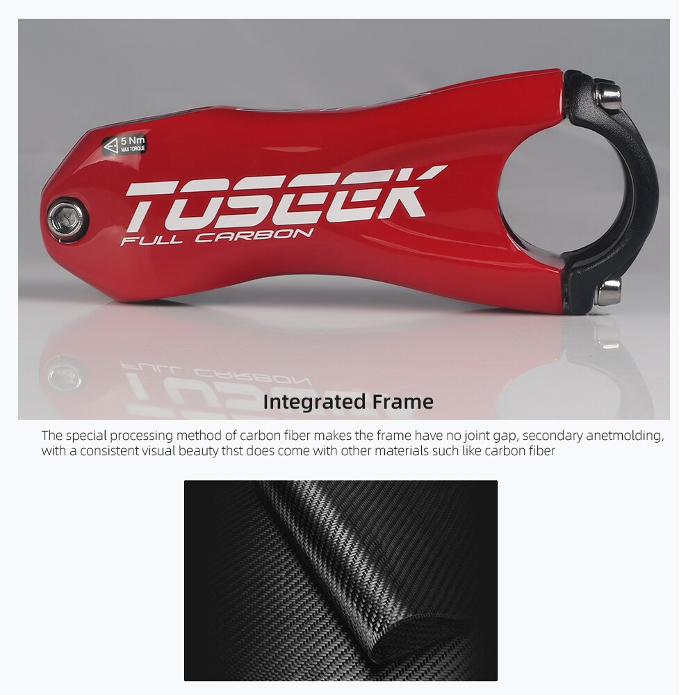 Toseek Stuurpen Stuur 31.8Mm Full Carbon Fiber Fietsen Mtb Road Fiets Stuurpen Mountain Hoek 10 Graden 80/90/100/110Mm