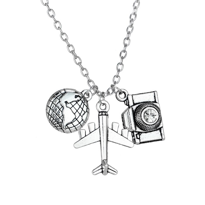 Best Friends Wanderlust Travelers Necklaces Globe Earth Aircraft Plane Passport Pendant Traveling The World Necklace Collar: Camera