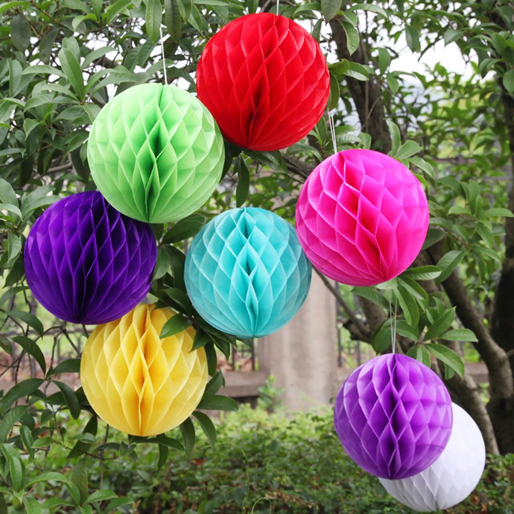 1pc 12 pouces noël papier de soie lanterne pompons nid d'abeille boules fleur suspendus décor mariage fête décoration fournitures