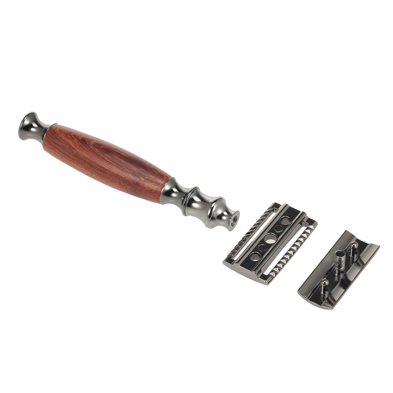 Double-edged Shaving Razor and Hook Safety Beard Razor with Long Natural Bamboo Handle Mustache Removal Men Shaving Tool