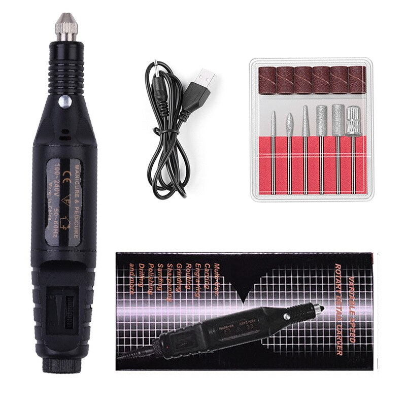 Professionele Elektrische Nagel Boor Machine Manicure Machine Pedicure Boor Set Keramische Nagelvijl Nail Boor Apparatuur Gereedschappen: USB BLACK