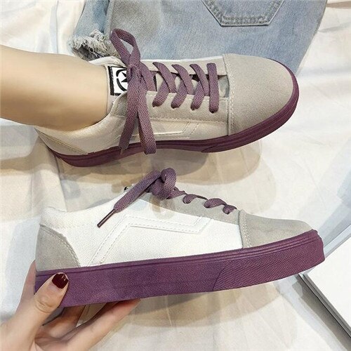 Lente Vrouwen Vulcaniseer Schoenen Mode Wilde Licht Canvas Platte Schoenen Dames Casual Low Lace-Up Sneakers