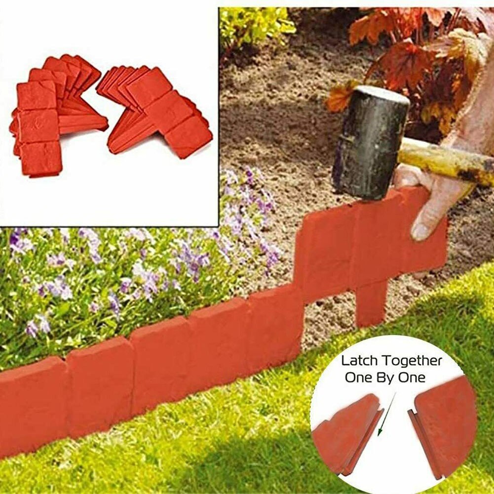 20Pcs Orange Red Garden Fence Edging Cobbled Stone Effect PP Lawn Edging Plant Border Decorations Flower Bed Border Home Decor