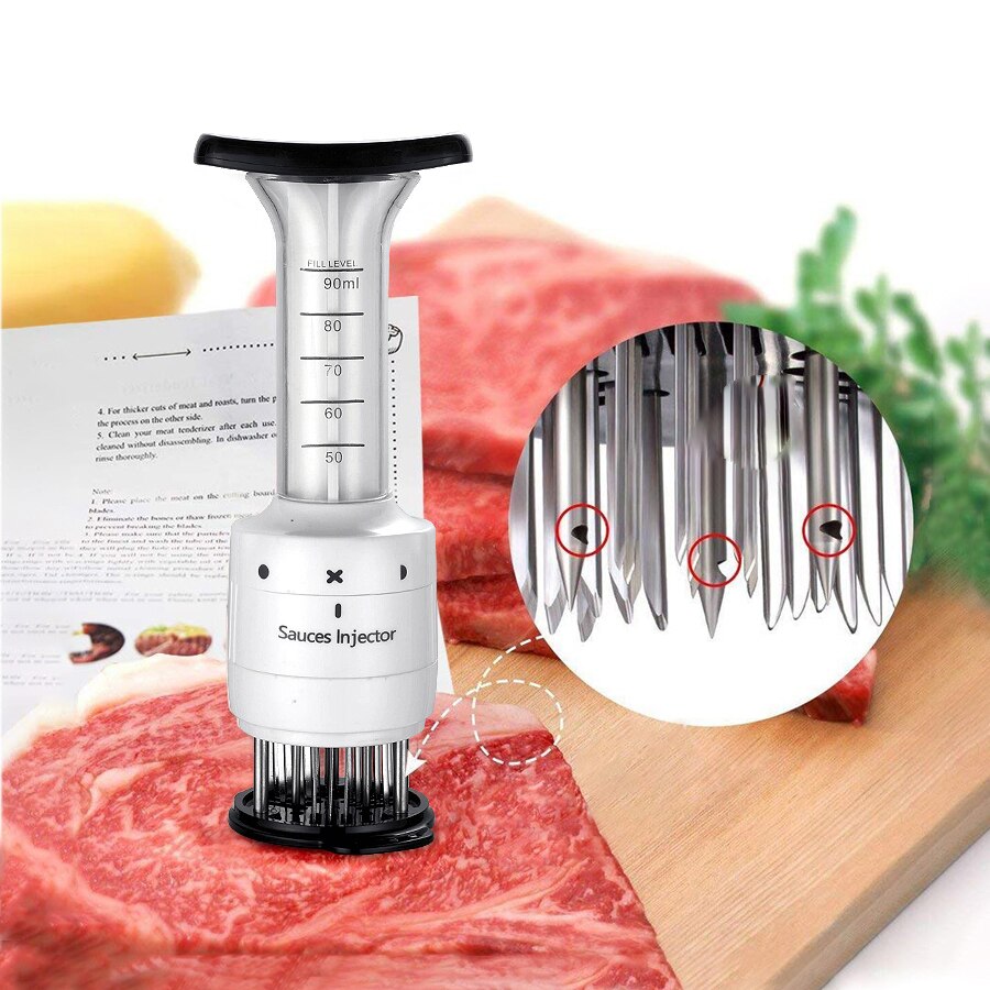 Köttmörare i rostfritt stål, nålar av injektionstyp nötköttsmarinadinjektor, för kök, bbq, marinadsmak
