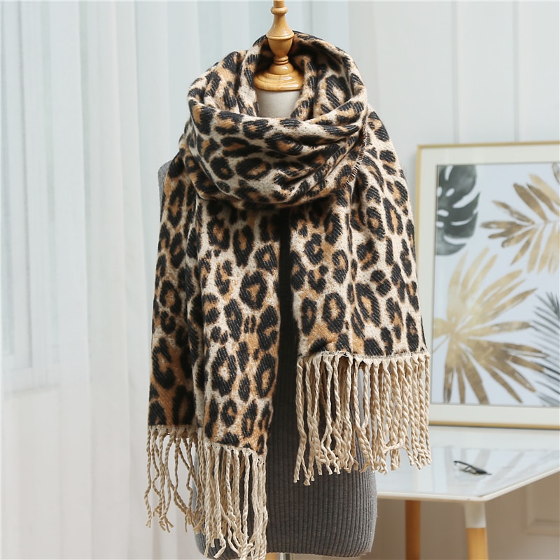 Vinter tyk tørklæde til kvinder tæppe kvast dame sjaler og wrap dyr leopard print kashmir tørklæder pashmina foulard