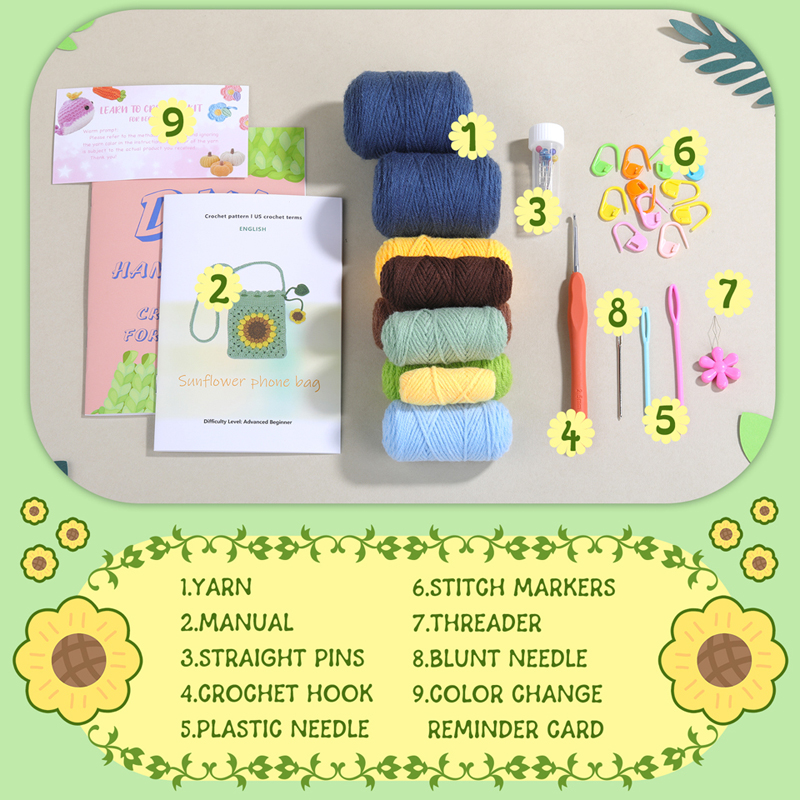 Kit de crochê para iniciantes e adultos com tutoriais de vídeo inclui gancho de crochê, fios e materiais de tricô para bolsa artesanal faça você mesmo