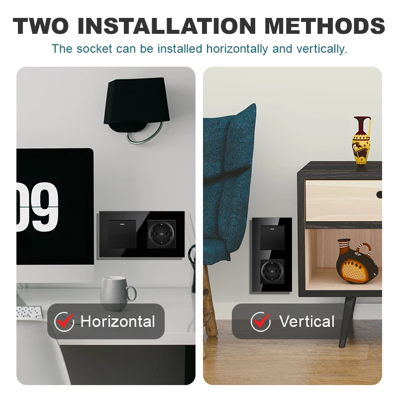 wall-mounted module diy European standard black tempered crystal glass panel socket light switch button function combi