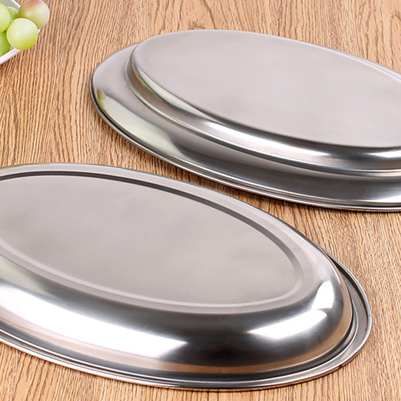Non Magnetic Stainless Steel Plate Deepen Oval Plate Steamed Vermicelli Ordinary Shallow Dish 21-45CM Fish Dish