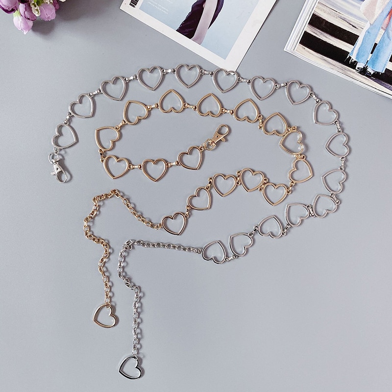 Trendy 90s vintage flash drill hjerte midje kjede søt bling bling nattklubb disco belte rhinestone hjerte til hjerte belter