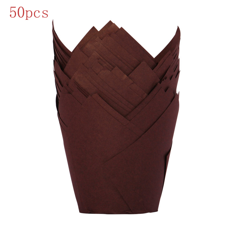 50/100150 Pieces Tulip Baking Cup Cake Cups Muffin Baking Liners Holders Rustic Cupcake Wrapper Baking Paper Parchment Paper: Brown 50pcs