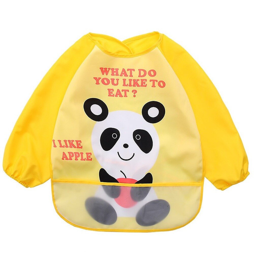 Baberos adorables para bebé, Baberos Bavoir impermeables de manga larga, delantal de animales de dibujos animados, bata babero para alimentación: Yellow panda